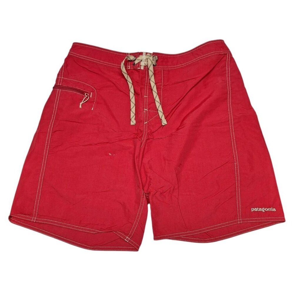 Patagonia Board Shorts Common Threads Red Drawstring Pockets Mens 34 Swim Trunks